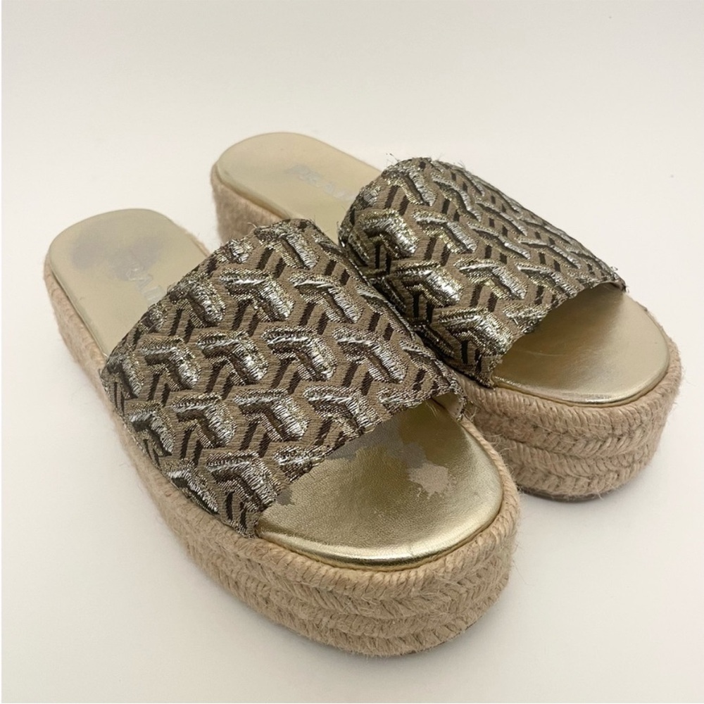 Prada Espadrille Platform Slide Sandals Metallic Womens Size 7.5 Designer - Picture 3 of 15